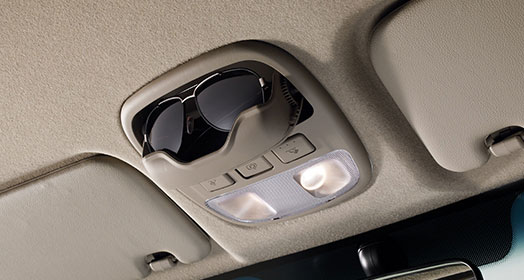 Sunglasses stored in the overhead console